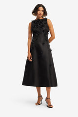 Cleo Petal Sleeveless Midi Dress - Ebony