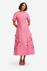 Caroline Appliqué Short Sleeve Midi Dress - Fuchsia