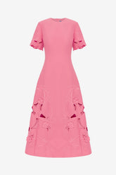 Caroline Appliqué Short Sleeve Midi Dress - Fuchsia