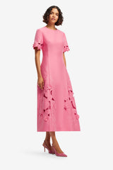 Caroline Appliqué Short Sleeve Midi Dress - Fuchsia
