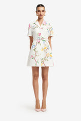 Brigitte Mini Dress - Lemon Vine Print in Snow