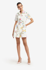 Brigitte Mini Dress - Lemon Vine Print in Snow