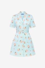 Brigitte Mini Dress - Ditsy Floral Print in Blue