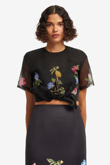 Riley Sleeve Top - Lemon Vine Print in Ebony
