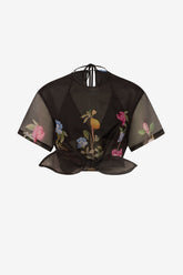 Riley Sleeve Top - Lemon Vine Print in Ebony
