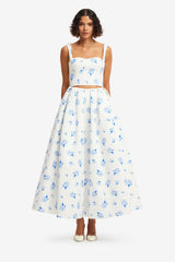 Victoria Puff Maxi Skirt - Ditsy Floral Print in Snow