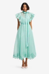 Elsie Appliqué Flutter Sleeve Maxi Dress - Pale Turquoise