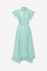 Elsie Appliqué Flutter Sleeve Maxi Dress - Pale Turquoise