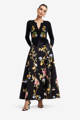 Claire Embellished Knit Cardigan - Lemon Vine Print in Ebony