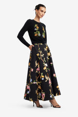 Claire Embellished Knit Cardigan - Lemon Vine Print in Ebony