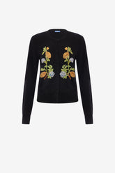 Claire Embellished Knit Cardigan - Lemon Vine Print in Ebony