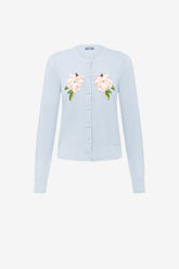Claire Embellished Knit Cardigan - Ditsy Floral Print in Blue