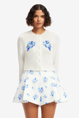 Claire Embellished Knit Cardigan - Ditsy Floral Print in Snow
