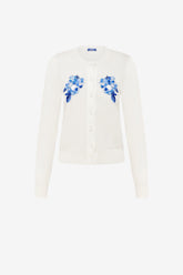 Claire Embellished Knit Cardigan - Ditsy Floral Print in Snow
