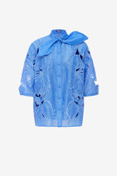 Brooklyn Appliqué Bow Puff Sleeve Top - Azure