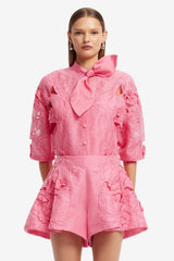Brooklyn Appliqué Bow Puff Sleeve Top - Fuchsia
