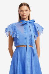 Jasmine Appliqué Flutter Sleeve Top - Azure