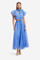 Jasmine Appliqué Flutter Sleeve Top - Azure