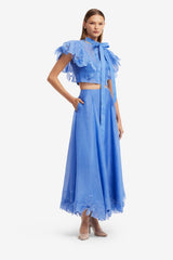 Jasmine Appliqué Flutter Sleeve Top - Azure