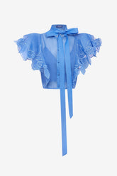 Jasmine Appliqué Flutter Sleeve Top - Azure
