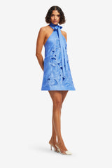 Lola Appliqué Halterneck Mini Dress - Azure