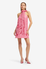 Lola Appliqué Halterneck Mini Dress - Fuchsia
