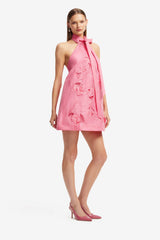 Lola Appliqué Halterneck Mini Dress - Fuchsia