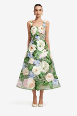 Beatrice Floral Hand-Embroidered Midi Dress - Blossom