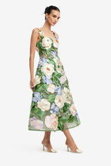 Beatrice Floral Hand-Embroidered Midi Dress - Blossom