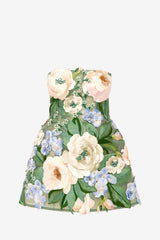 Roselle Floral Hand-Embroidered Bustier Mini Dress - Blossom
