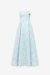 Nora Bustier Maxi Dress - Ditsy Floral Print in Blue