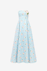 Nora Bustier Maxi Dress - Ditsy Floral Print in Blue