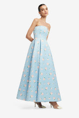 Nora Bustier Maxi Dress - Ditsy Floral Print in Blue