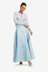 June Pleated Maxi Skirt - Ditsy Floral Print in Blue
