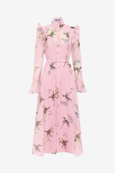 Katrina Butterfly Sleeve Midi Dress - Bouquet Print in Pastel Pink