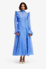 Katrina Appliqué Butterfly Sleeve Midi Dress - Azure