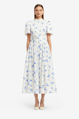 Bianca Short Sleeve Midi Dress - Ditsy Floral Print in Snow