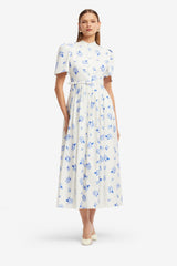 Bianca Short Sleeve Midi Dress - Ditsy Floral Print in Snow