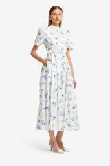 Bianca Short Sleeve Midi Dress - Ditsy Floral Print in Snow