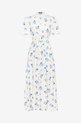 Bianca Short Sleeve Midi Dress - Ditsy Floral Print in Snow