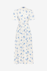 Bianca Short Sleeve Midi Dress - Ditsy Floral Print in Snow