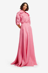 Junia Appliqué Puff Sleeve Silk Gown - Fuchsia