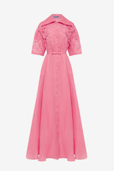 Junia Appliqué Puff Sleeve Silk Gown - Fuchsia