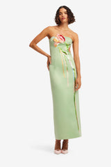 Marilyn Cutout Bustier Maxi Dress - Tulip Print in Green