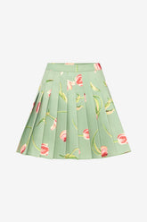 Melody Pleated Mini Skirt - Tulip Print in Green
