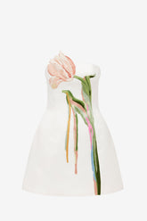 Roselle Bustier Mini Dress - Tulip Print in Snow