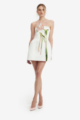 Roselle Bustier Mini Dress - Tulip Print in Snow
