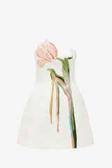 Roselle Bustier Mini Dress - Tulip Print in Snow