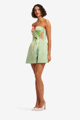 Roselle Cutout Bustier Mini Dress - Tulip Print in Green
