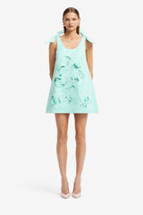 Harper Bow Appliqué Mini Dress - Pale Turquoise